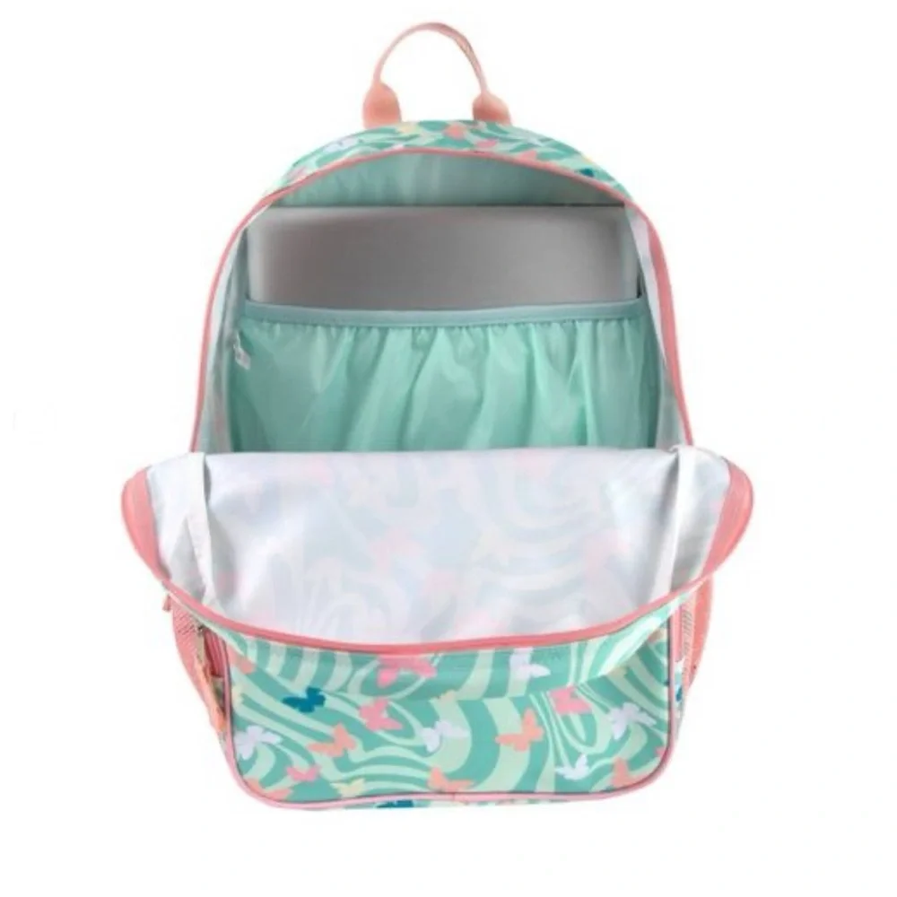 Aqua Blue and Pink Butterfly Laptop Back Pack, NWT